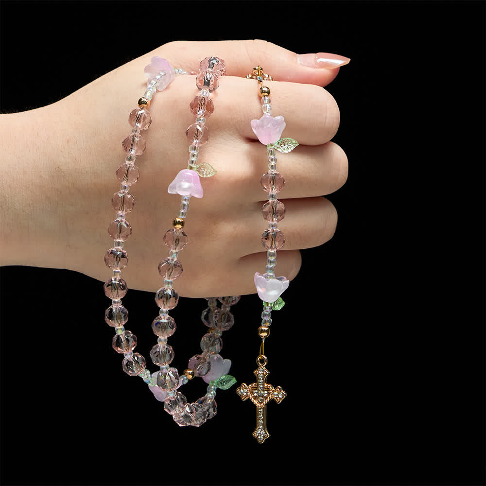 Lily of the Valley Devotion Rosary with Our Lady Accents & Pink Beads