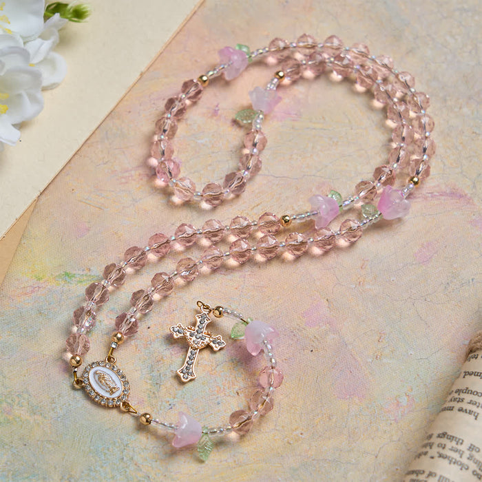 Lily of the Valley Devotion Rosary with Our Lady Accents & Pink Beads