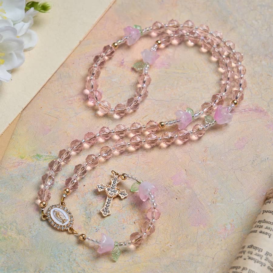 Lily of the Valley Devotion Rosary with Our Lady Accents & Pink Beads