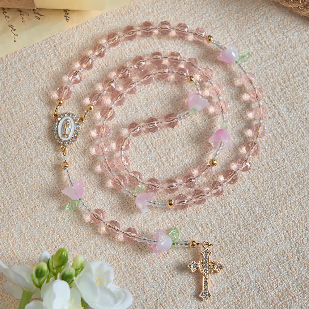 Lily of the Valley Devotion Rosary with Our Lady Accents & Pink Beads