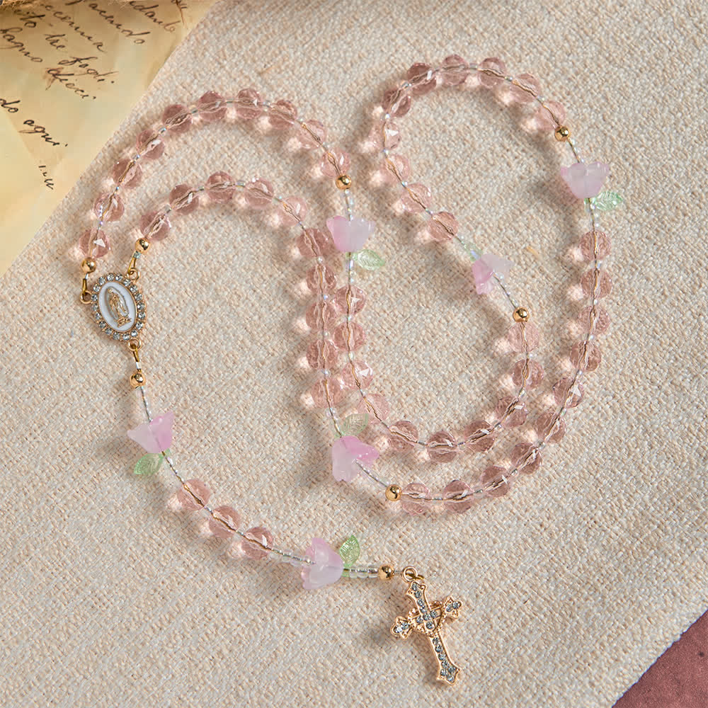 Lily of the Valley Devotion Rosary with Our Lady Accents & Pink Beads