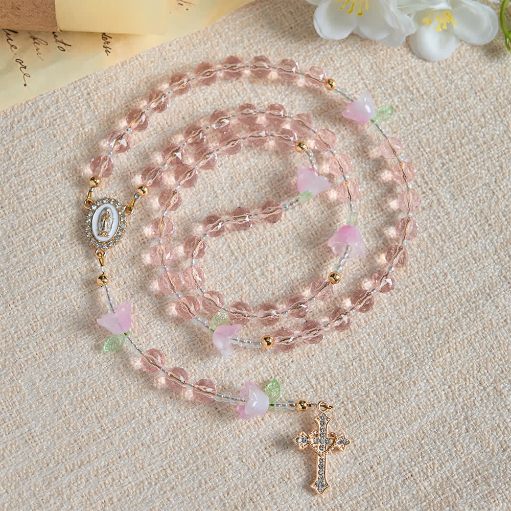 Lily of the Valley Devotion Rosary with Our Lady Accents & Pink Beads