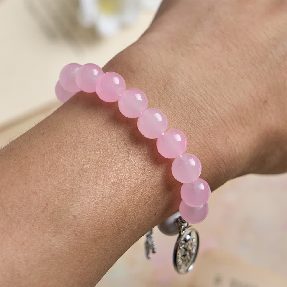 Natural Howlite Stone St. Michael Bracelet: Light Blue & PInk Dual Spiritual Protection