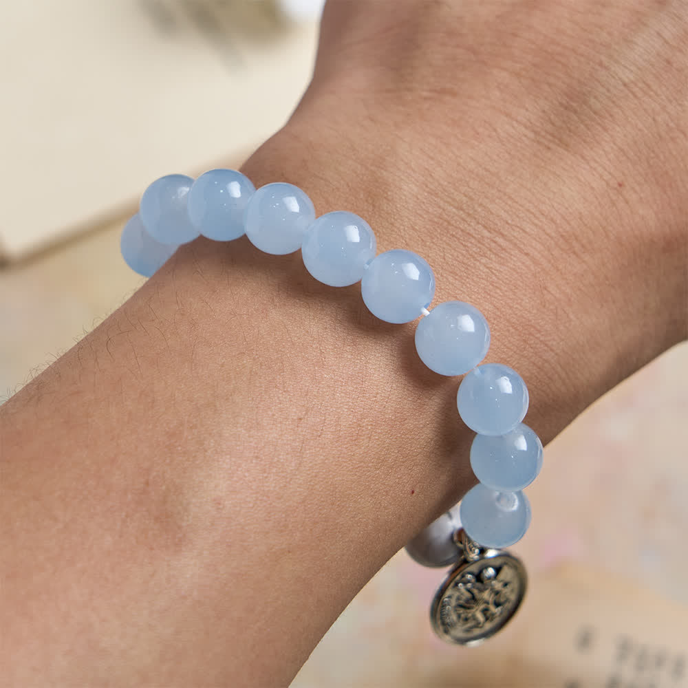 Natural Howlite Stone St. Michael Bracelet: Light Blue & PInk Dual Spiritual Protection