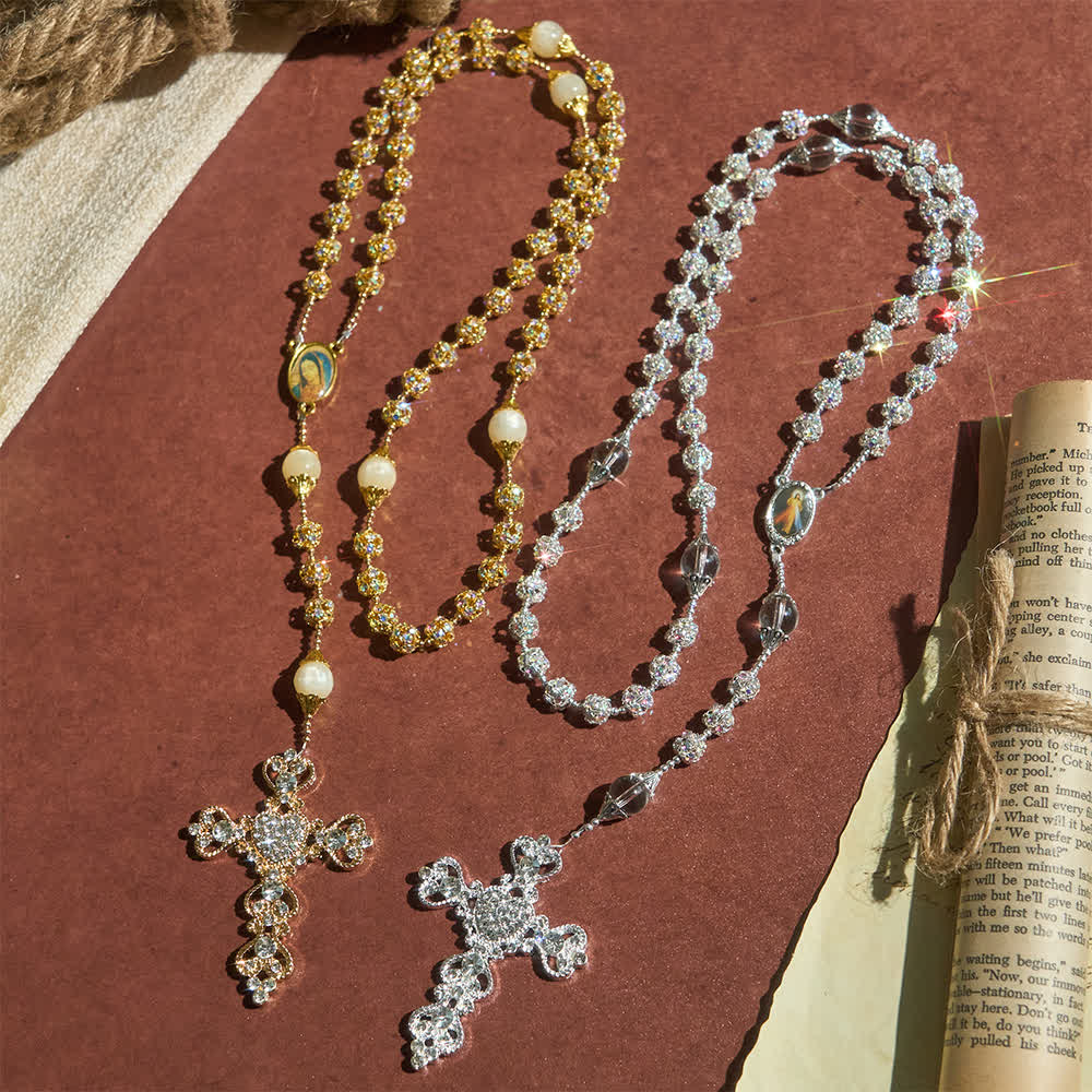 Sparkling Golden Beads Luxury Rosary with Our Lady of Grace