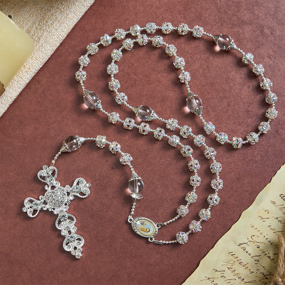 Sparkling Golden Beads Luxury Rosary with Our Lady of Grace