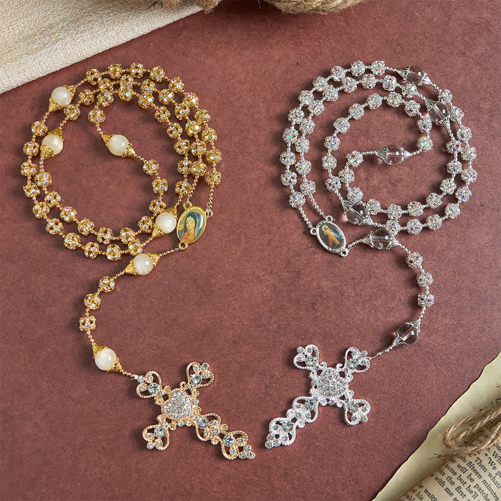 Sparkling Golden Beads Luxury Rosary with Our Lady of Grace