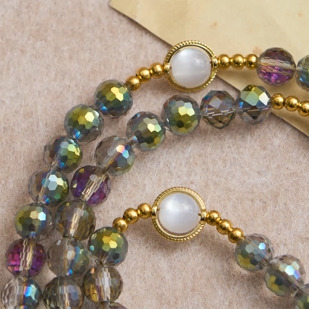 Rainbow Iridescent Faceted Beads Rosary with Golden Our Lady Pendant