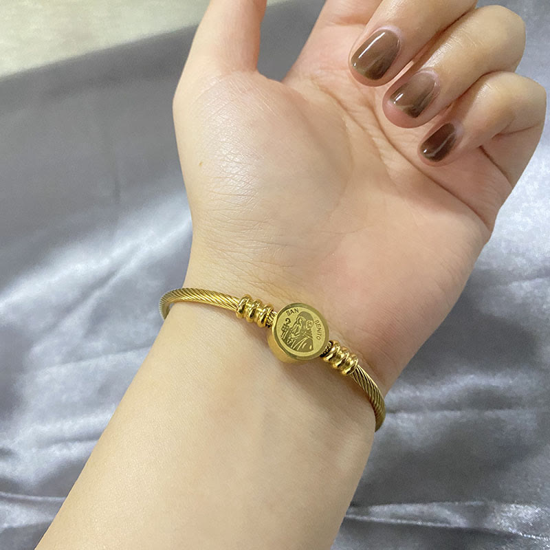 Twisted Cable St. Benedict Medal Bracelet & Ring Set: Sacred Symbol of Divine Protection