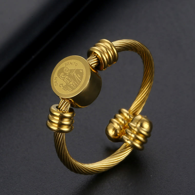 Twisted Cable St. Benedict Medal Bracelet & Ring Set: Sacred Symbol of Divine Protection