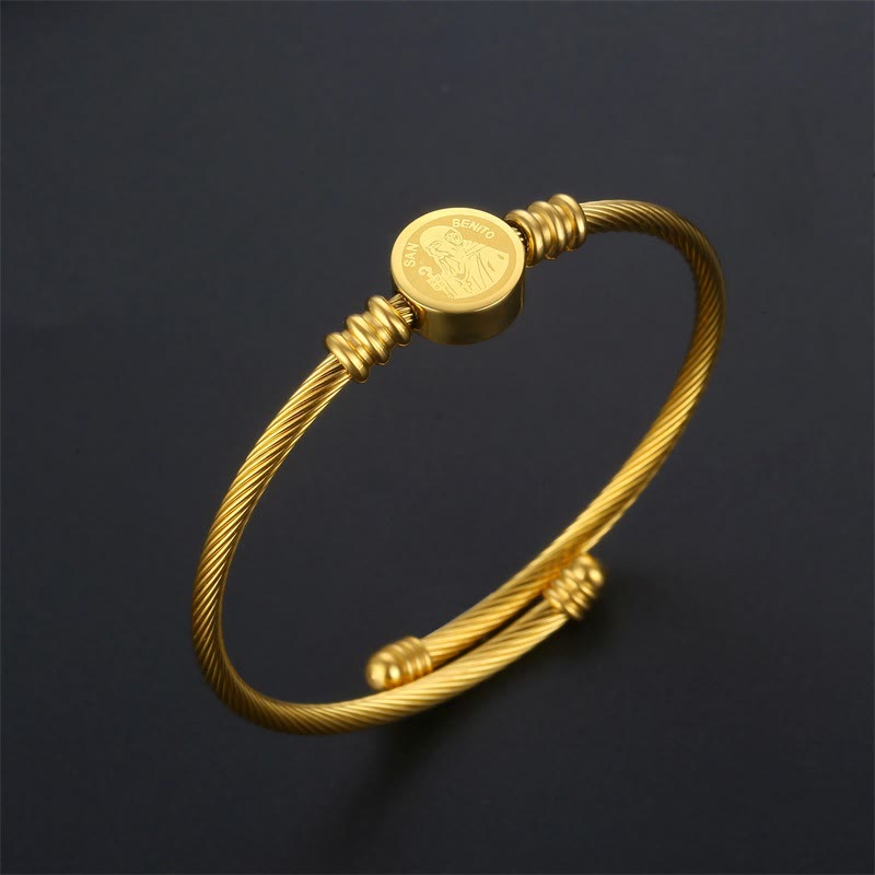 Twisted Cable St. Benedict Medal Bracelet & Ring Set: Sacred Symbol of Divine Protection