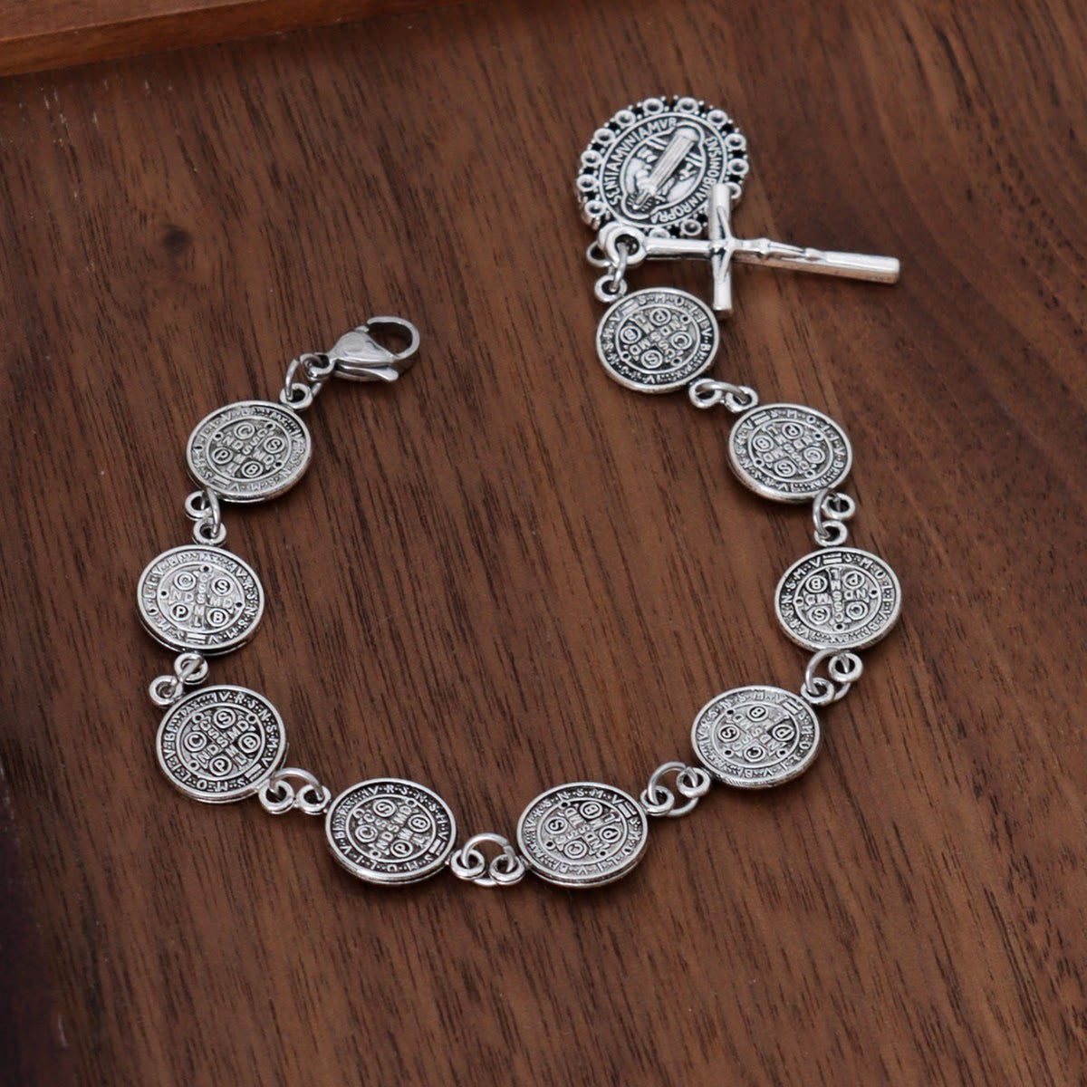 St. Benedict Medal Link Bracelet With Crucifix Pendant: Sacred Symbol Of Divine Protection
