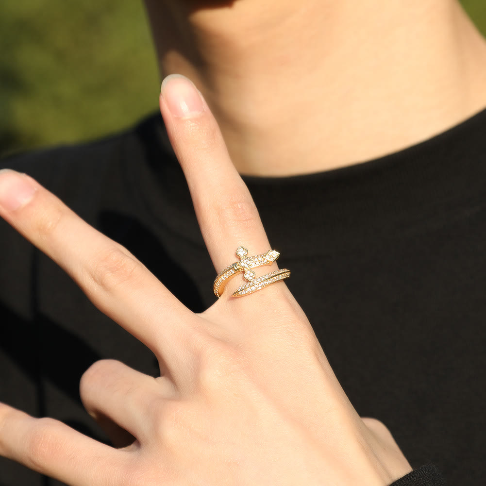 Sword Cross Pave Open Adjustable Ring: Emblem Of Faith & Divine Strength