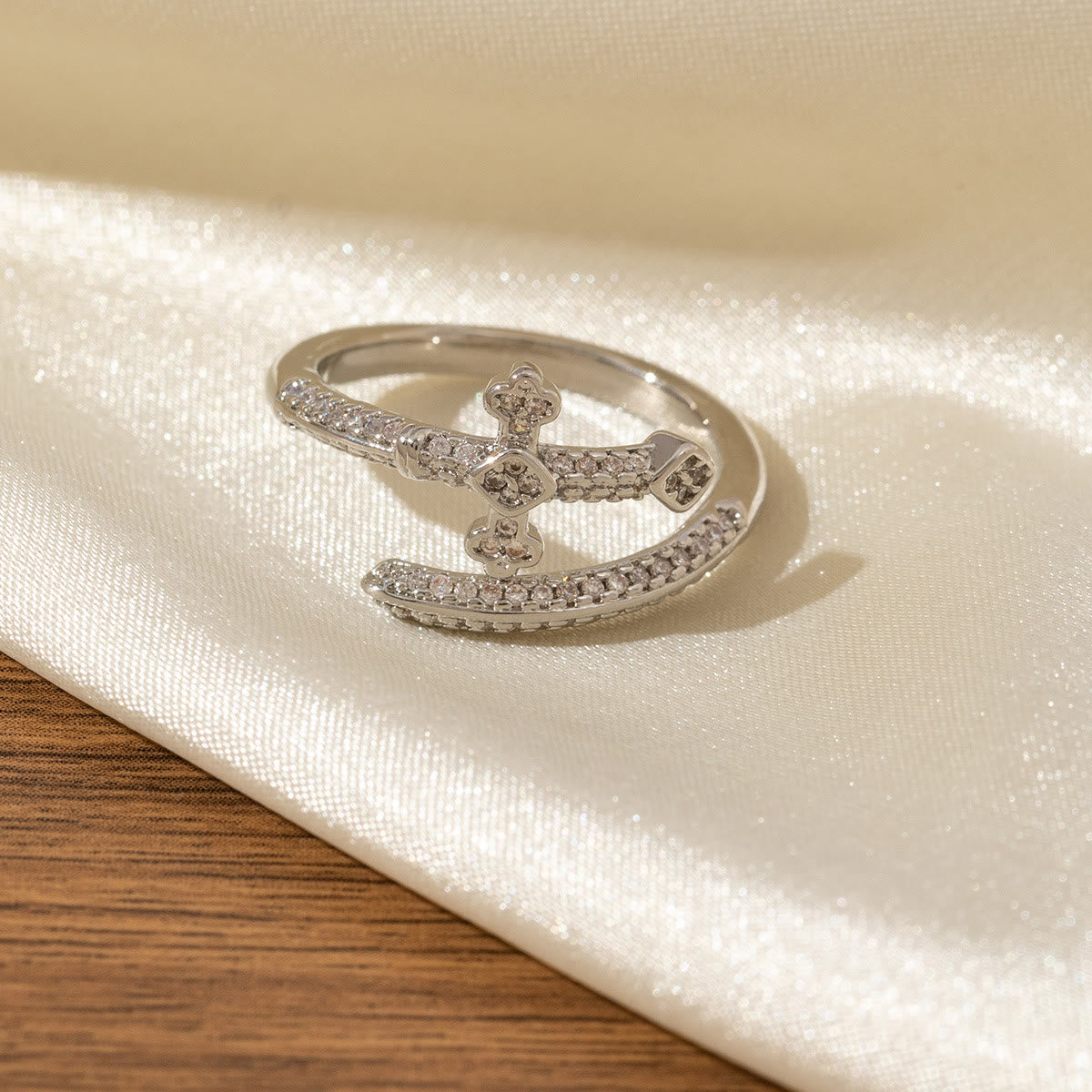 Sword Cross Pave Open Adjustable Ring: Emblem Of Faith & Divine Strength