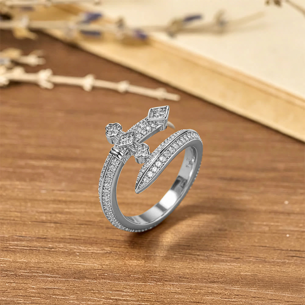 Sword Cross Pave Open Adjustable Ring: Emblem Of Faith & Divine Strength