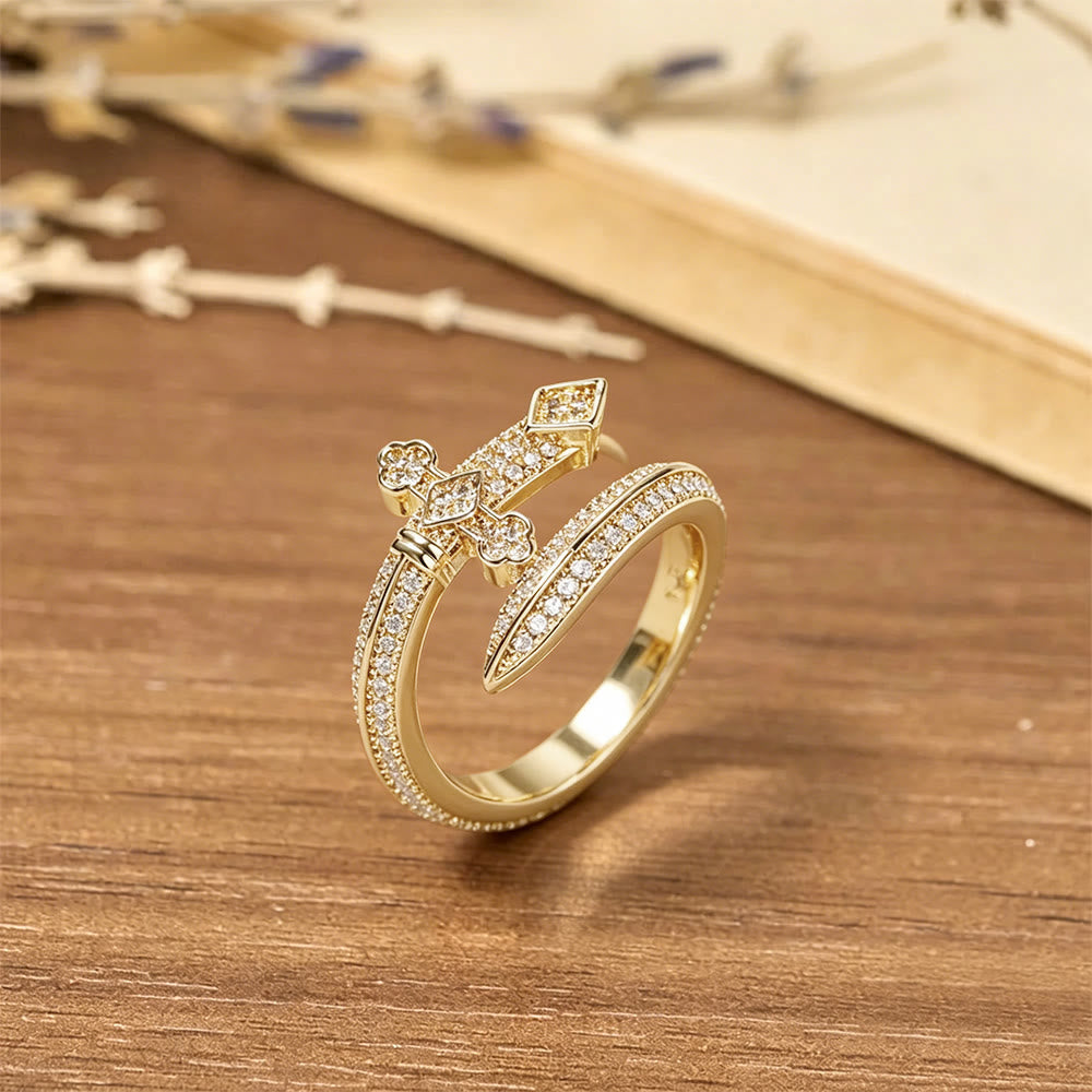 Sword Cross Pave Open Adjustable Ring: Emblem Of Faith & Divine Strength
