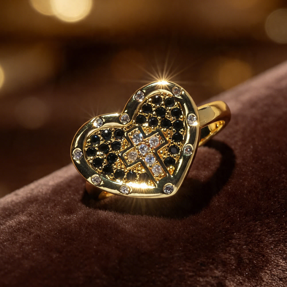 Heart Shaped Pave Cross Statement Ring: Symbol Of Sacred Love & Grace