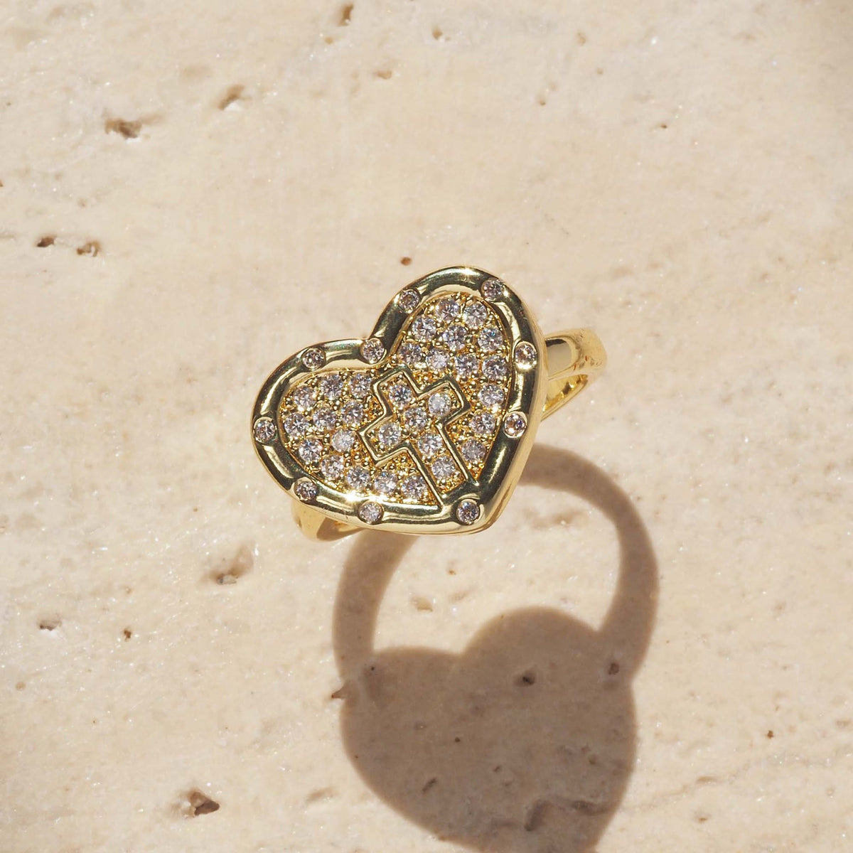 Heart Shaped Pave Cross Statement Ring: Symbol Of Sacred Love & Grace
