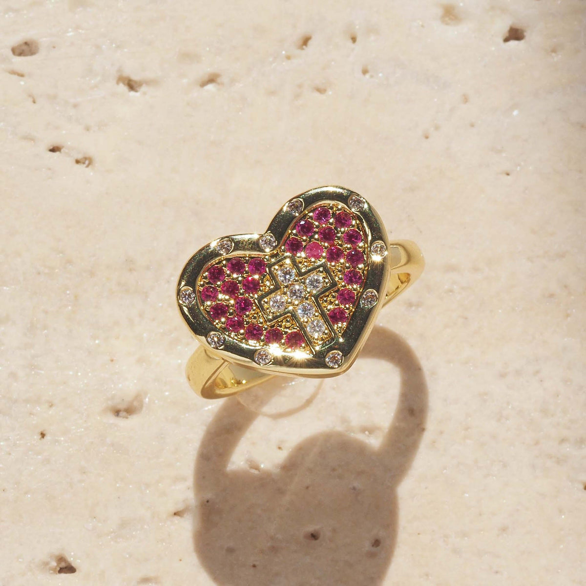 Heart Shaped Pave Cross Statement Ring: Symbol Of Sacred Love & Grace