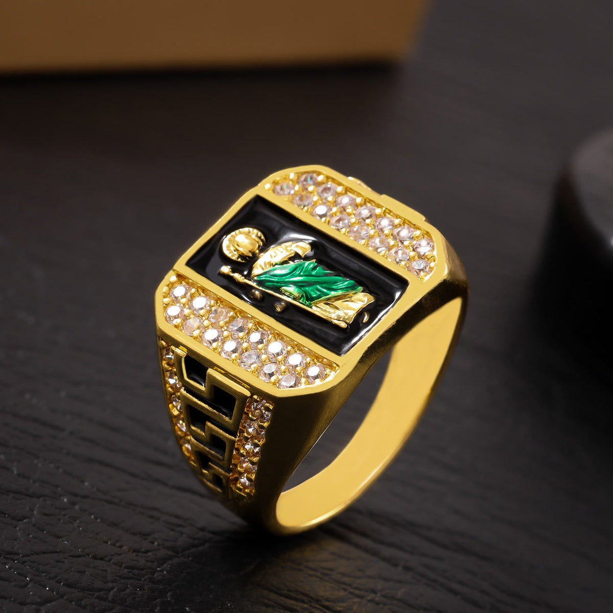 Geometric Pattern St. Jude Faith Ring: Shining Zircon Emblem Of Steadfast Devotion
