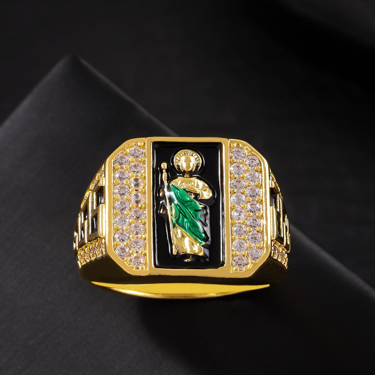Geometric Pattern St. Jude Faith Ring: Shining Zircon Emblem Of Steadfast Devotion