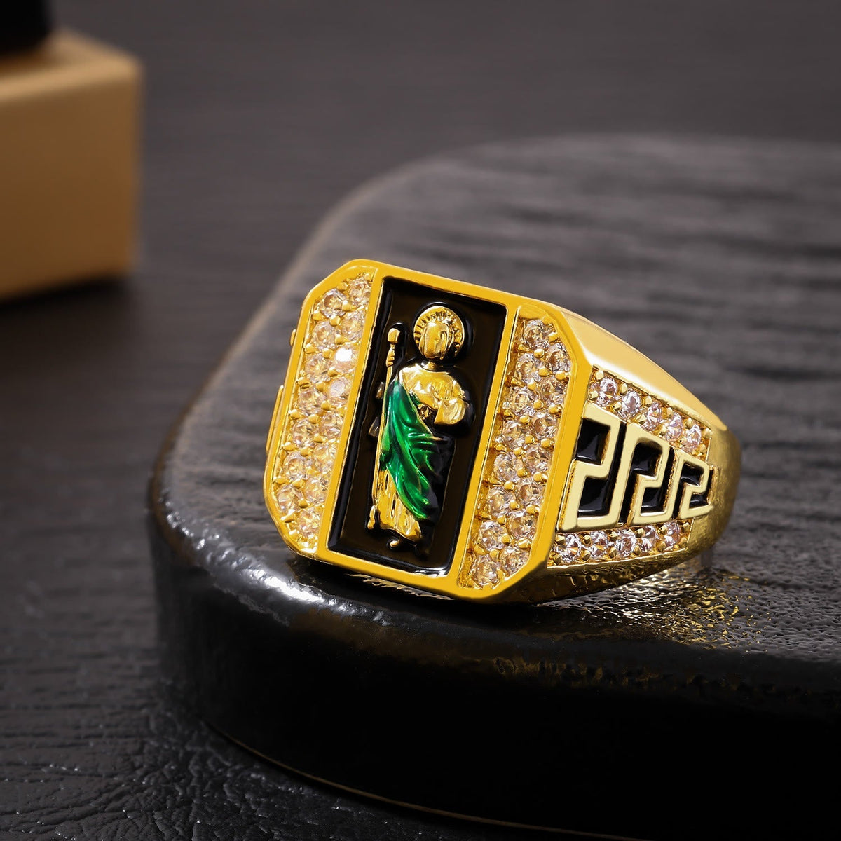 Geometric Pattern St. Jude Faith Ring: Shining Zircon Emblem Of Steadfast Devotion