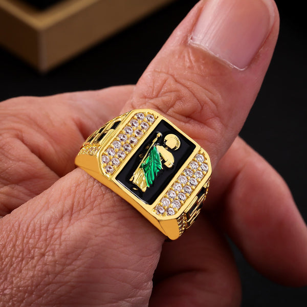 Geometric Pattern St. Jude Faith Ring: Shining Zircon Emblem Of Steadfast Devotion