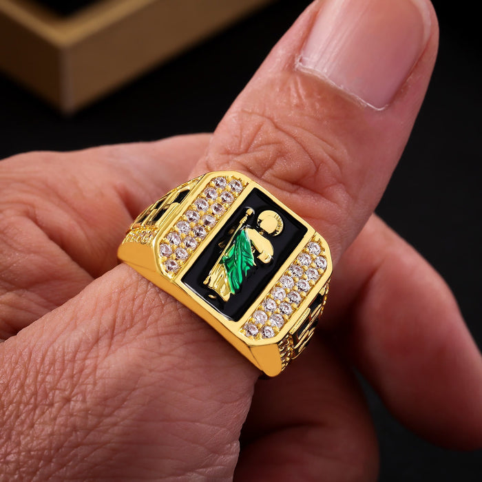 Geometric Pattern St. Jude Faith Ring: Shining Zircon Emblem Of Steadfast Devotion