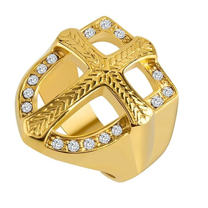 Shield Hollow Cross Zircon Ring: 3 Color Options Sacred Faith Warrior Finger Jewelry