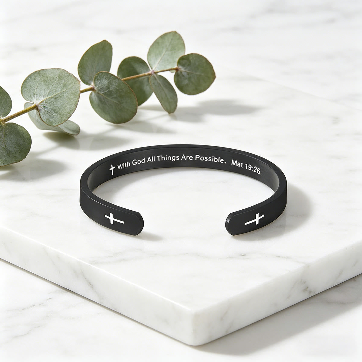 Matthew 19:26 Bible Verse Cross Cuff Bracelet: With God All Things Are Possible Faith Symbol