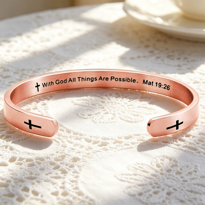 Matthew 19:26 Bible Verse Cross Cuff Bracelet: With God All Things Are Possible Faith Symbol