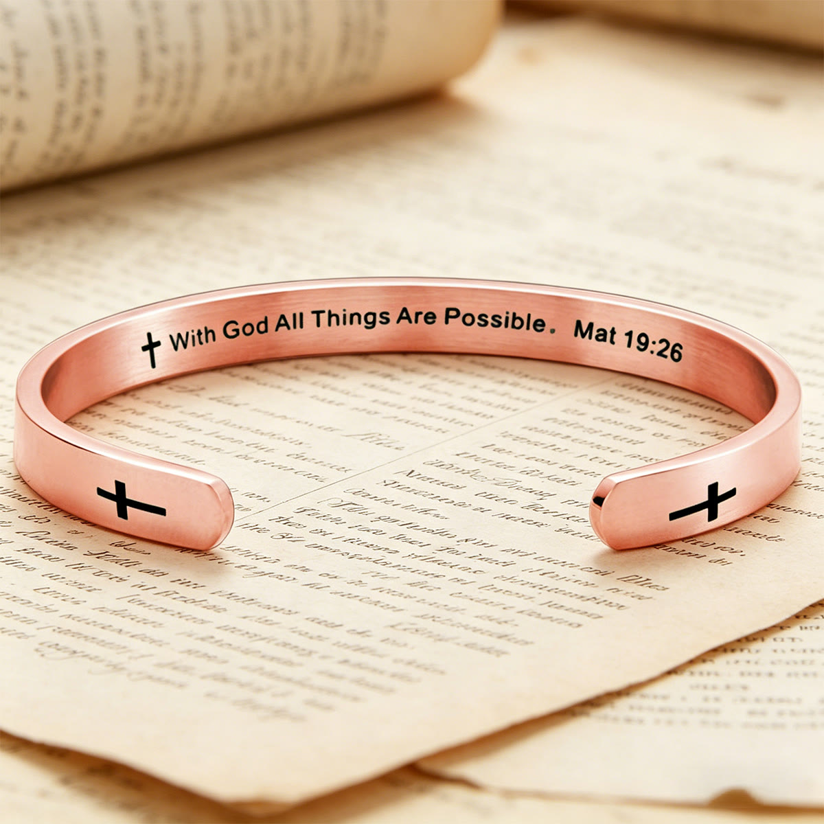 Matthew 19:26 Bible Verse Cross Cuff Bracelet: With God All Things Are Possible Faith Symbol