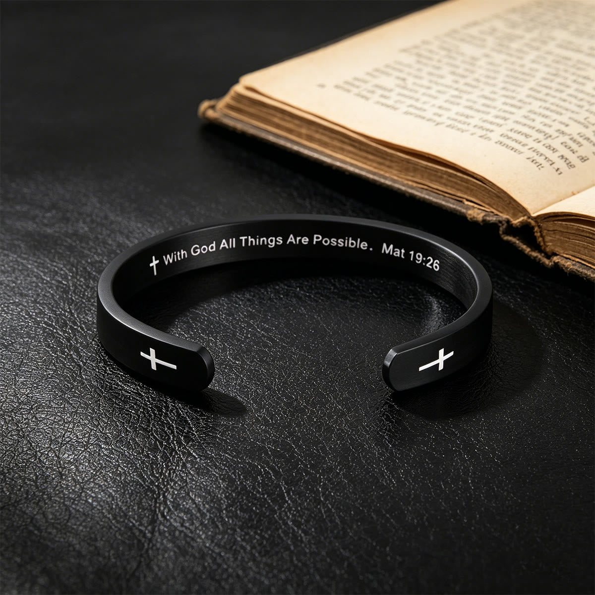 Matthew 19:26 Bible Verse Cross Cuff Bracelet: With God All Things Are Possible Faith Symbol