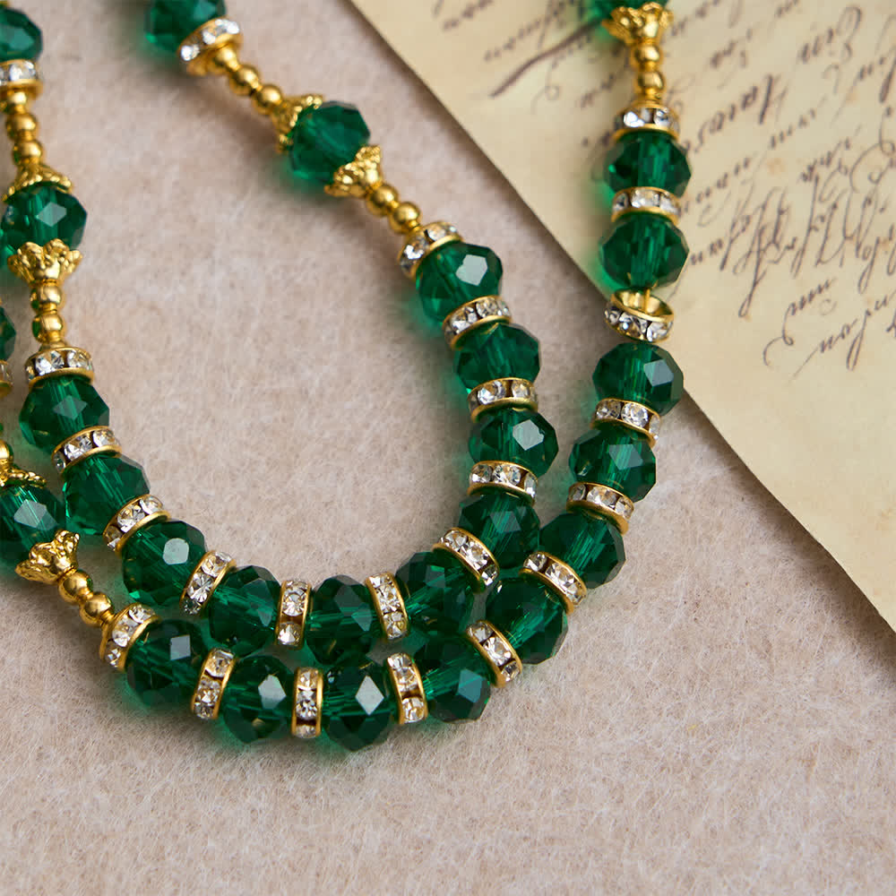 Emerald Green Faceted Glass Rosary with Luxurious Our Lady Cross