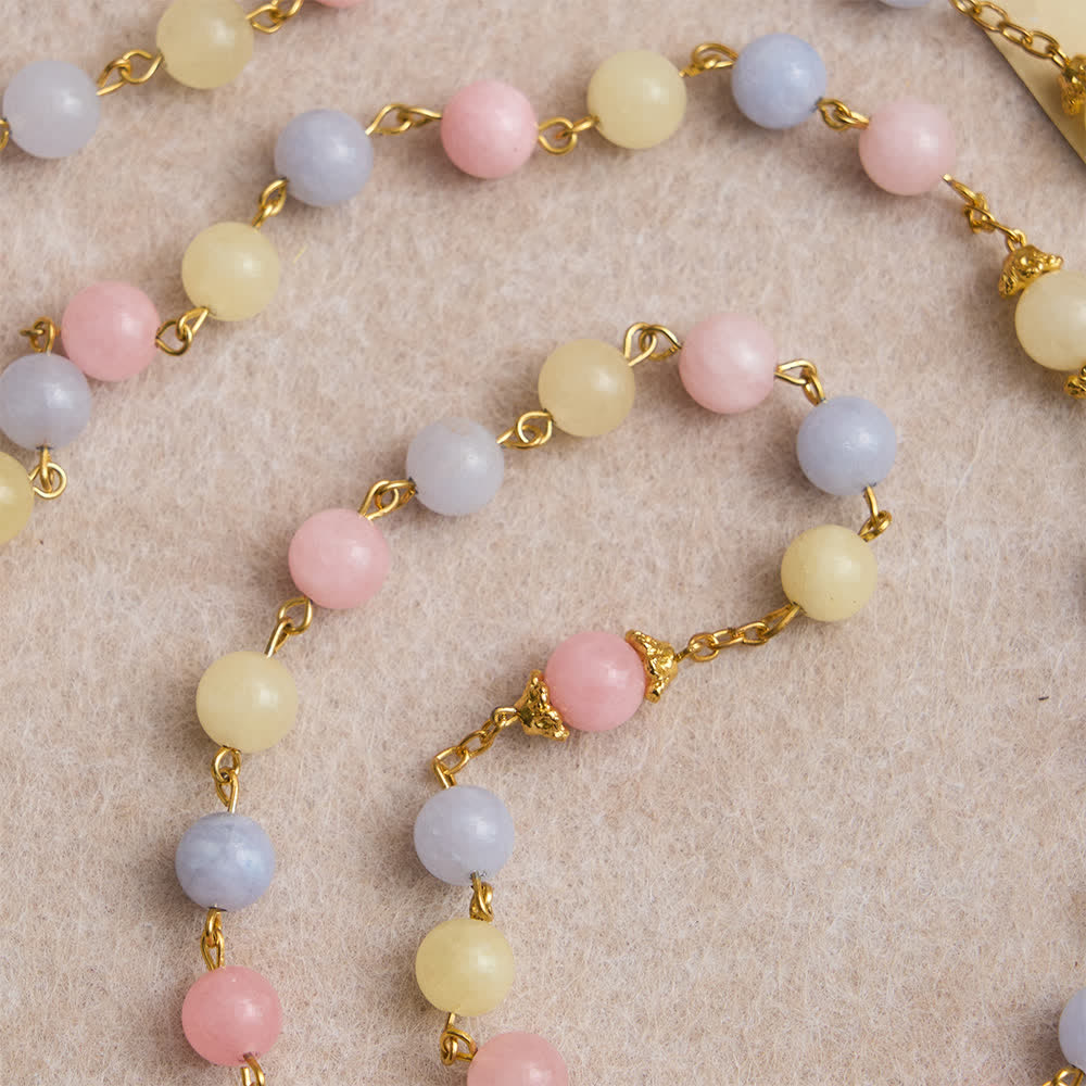 Pastel Morganite Beads Rosary with Sparkling Crucifix & Our Lady