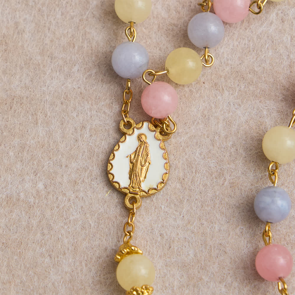 Pastel Morganite Beads Rosary with Sparkling Crucifix & Our Lady