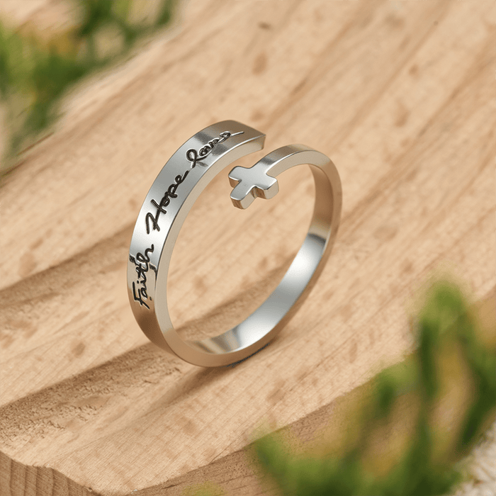Faith Hope Love Cross Open Ring: Divine Grace & Timeless Symbol