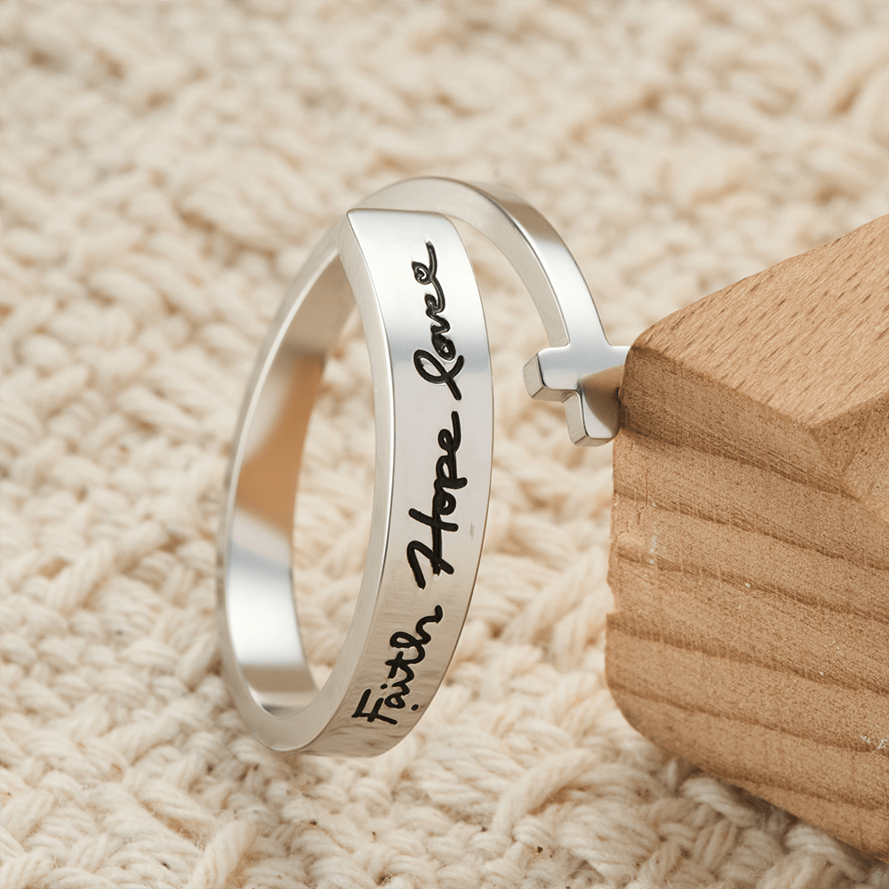 Faith Hope Love Cross Open Ring: Divine Grace & Timeless Symbol