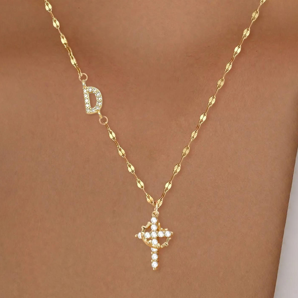 Golden & Silver-Tone Personalized A-Z Initial Crown Cross Necklace: Custom Sacred Faith Monogram Pendant Jewelry