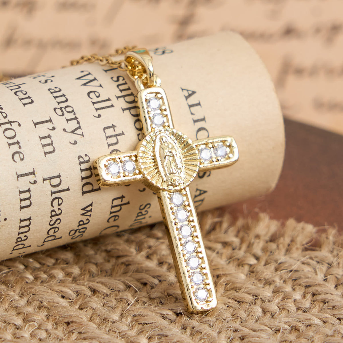 Sparkling Zircon Inlaid Our Lady Cross Necklace: Elegant Daily Devotional Faith Neck Wear