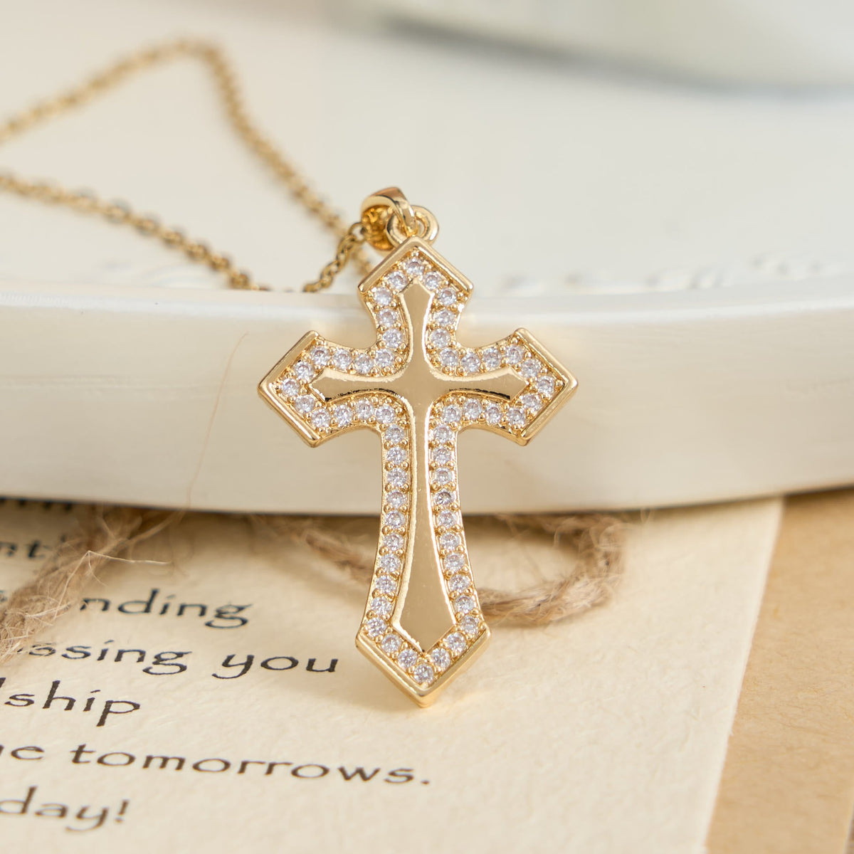 Modern Layered Zircon Cross Pendant Necklace: Sleek Sacred Statement Faith Jewelry