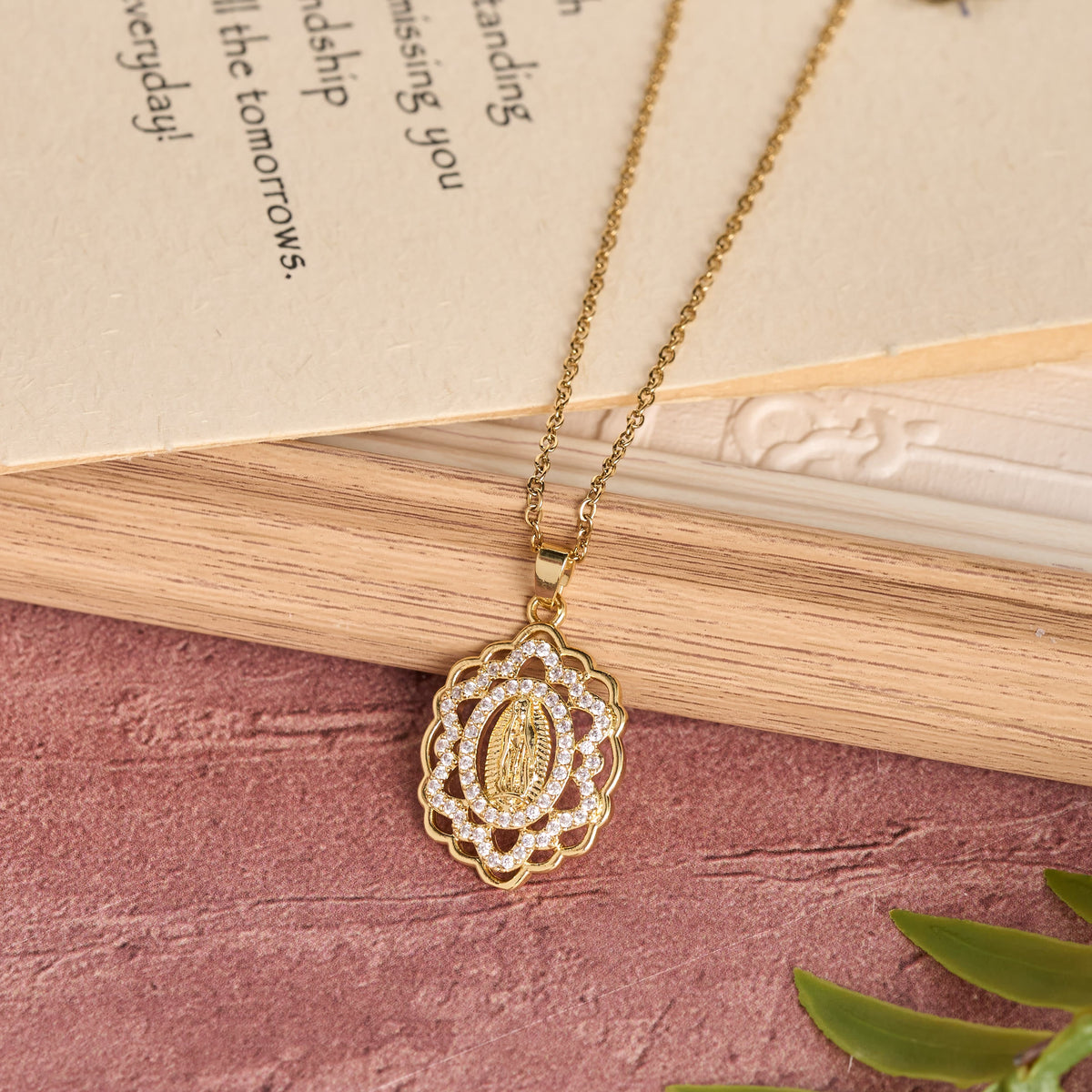 Ornate Lace-Edged Our Lady Zircon Necklace: Timeless Symbol Of Heavenly Maternal Protection