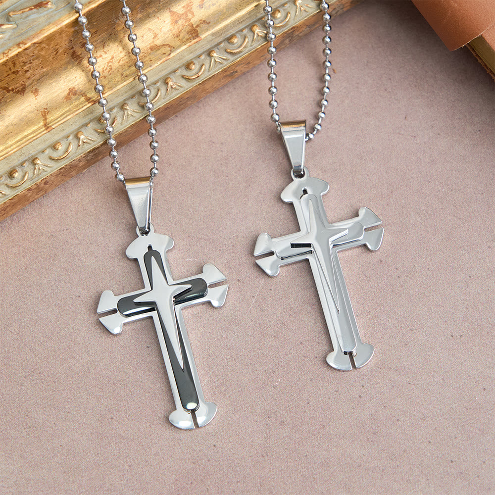 Three-Tier Split Cross Pendant Necklace: A Modern Symbol of Unwavering Faith