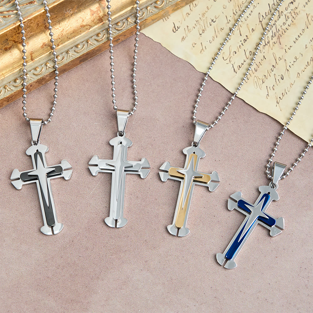Three-Tier Split Cross Pendant Necklace: A Modern Symbol of Unwavering Faith