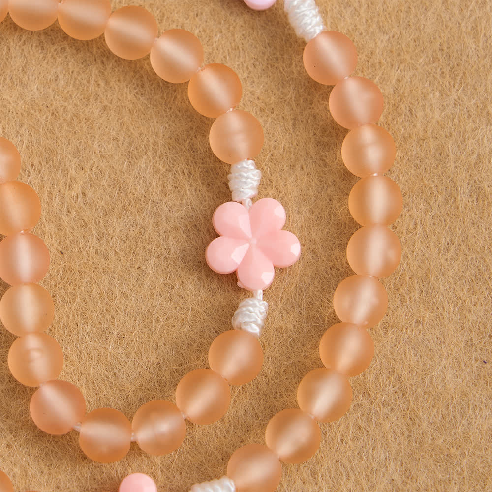 Peach Orange Frosted Beads Pink Camellia Rosary: the Purity of Spring Blossoms