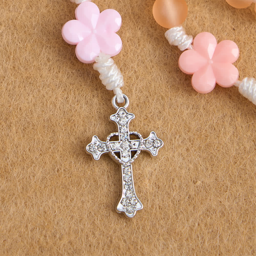 Peach Orange Frosted Beads Pink Camellia Rosary: the Purity of Spring Blossoms