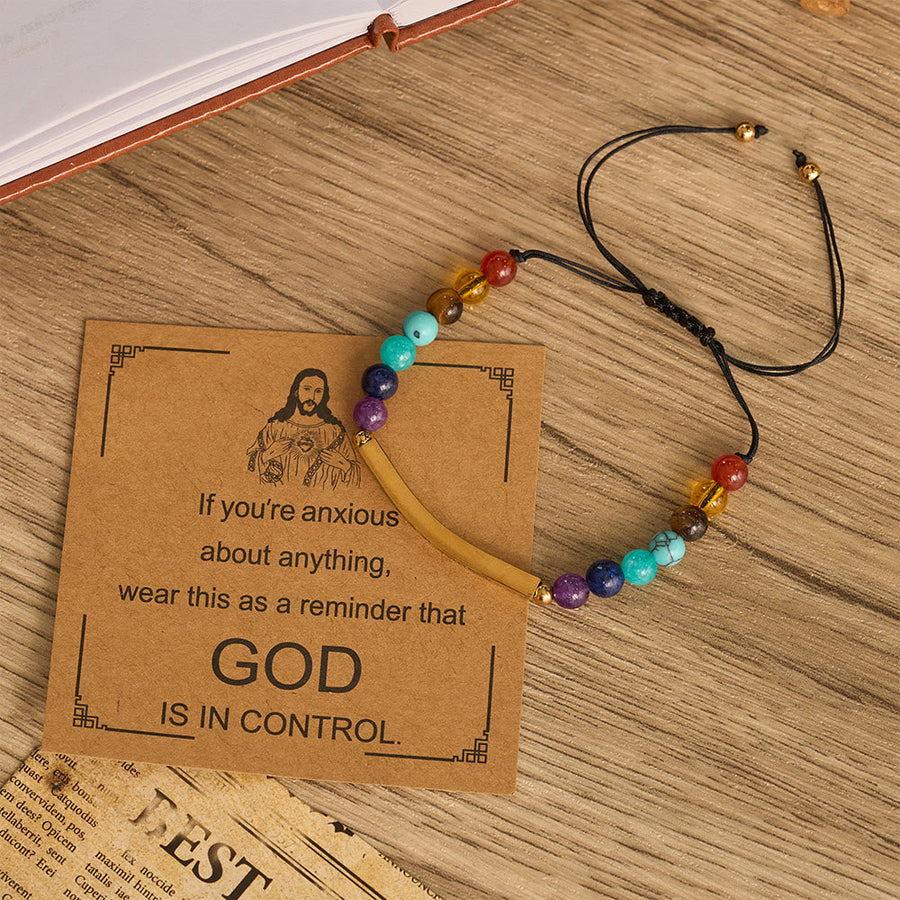 Adjustable Natural Stone Faith Bracelet With Scripture Reminder Card