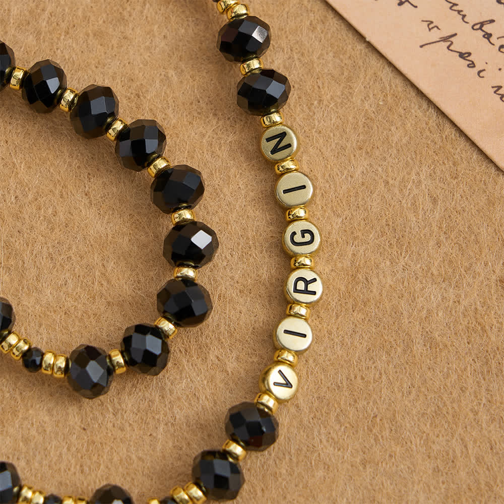 Black Faceted Glass Virgin Mary Rosary with Custom Name Letters for Mom