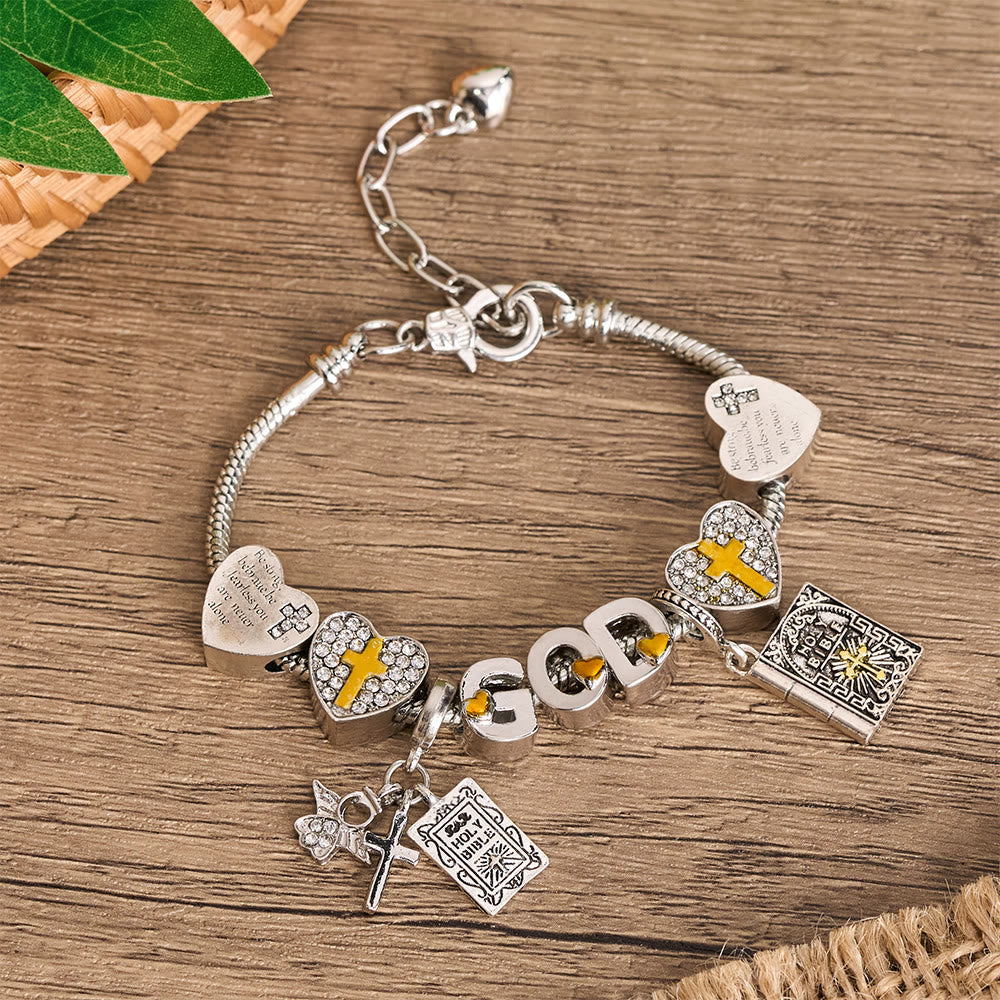 GOD & Bible Charm Bracelet with Cross and Scripture Beads: A Symbol of Unwavering Faith and Divine Love