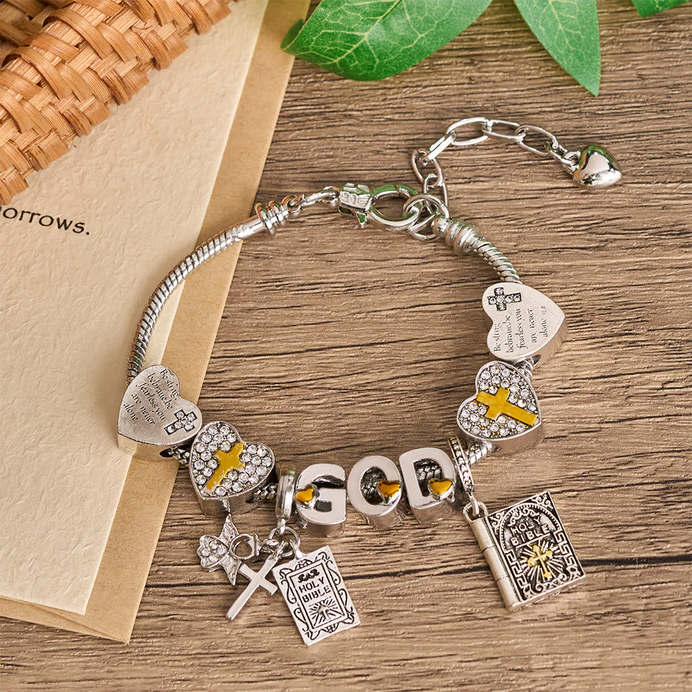 GOD & Bible Charm Bracelet with Cross and Scripture Beads: A Symbol of Unwavering Faith and Divine Love